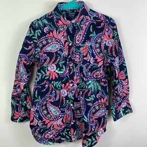 Chaps Womens Paisley Long Sleeve Button Down Shirt